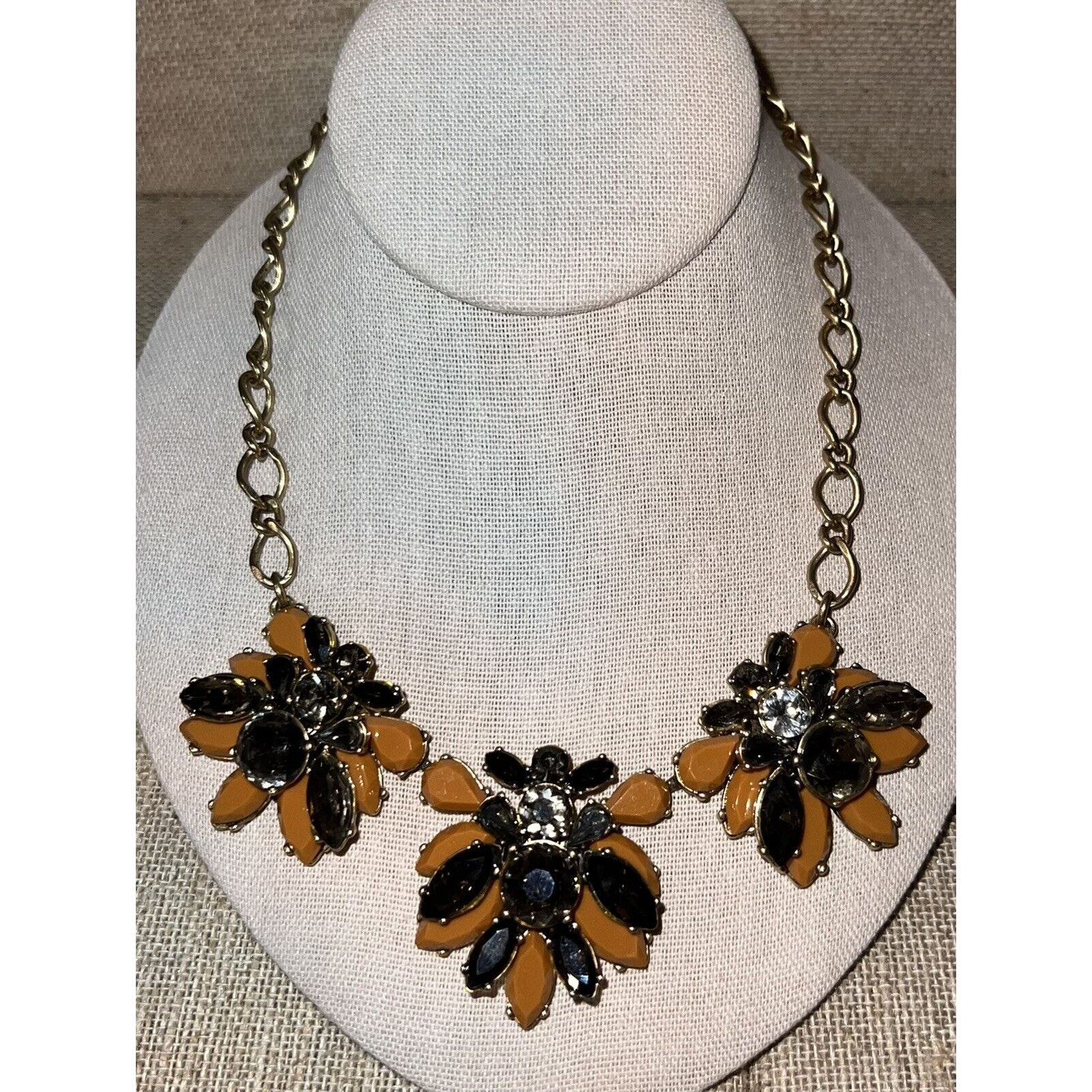 J. Crew Orange And Blue Rhinestone Cluster Statement Collar Necklace